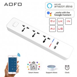 Wifi smart Power Strip with Universal 3 Socket 2 USB Charging Station Work with Alexa Google Home Assistant UK/AU/EU/India Plugs