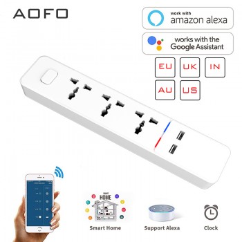 Wifi smart Power Strip with Universal 3 Socket 2 USB Charging Station Work with Alexa Google Home Assistant UK/AU/EU/India Plugs