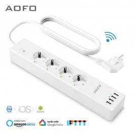 Wifi Smart Power Strip 4 EU Outlets Plug with 4 USBCharging Port Timing App Voice Control Work with Alexa Google Home Assistant