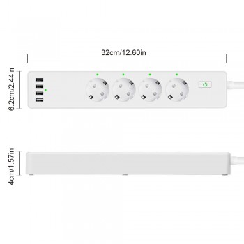 Wifi Smart Power Strip 4 EU Outlets Plug with 4 USBCharging Port Timing App Voice Control Work with Alexa Google Home Assistant