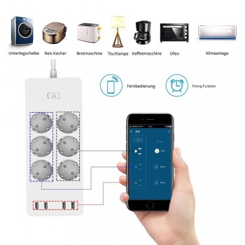 WiFi Smart Power Strip EU Surge Protector with 6 Socket 4 USB Port Smart Home Control Switch Compatible Alexa Google Assistant