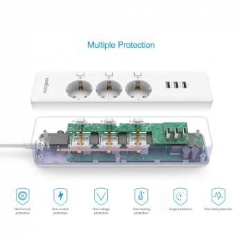 Koogeek Wi-Fi USB Power Socket Extension Cable with Individual Switch EU Plug Outlet Power Strip Smart Charger for Apple Homekit