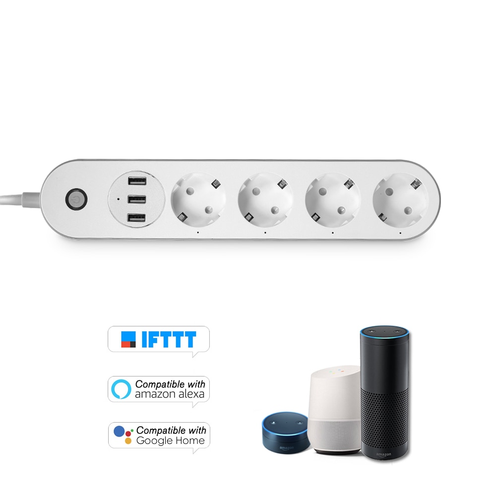 WiFi Smart Power Strip Socket for Alexa Google Home Voice Control Timer Switch Power Strip Outlet with 4 AC Outlets 3 USB Port