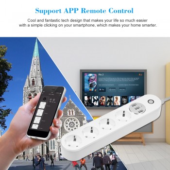 WiFi Smart Power Strip Socket for Alexa Google Home Voice Control Timer Switch Power Strip Outlet with 4 AC Outlets 3 USB Port
