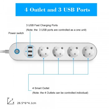 WiFi Socket Smart Power Strip Voice Control Timer Switch Power Strip Outlet with 4 AC Outlets 3 USB Port for Alexa Google Home