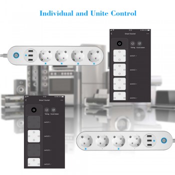 WiFi Socket Smart Power Strip Voice Control Timer Switch Power Strip Outlet with 4 AC Outlets 3 USB Port for Alexa Google Home