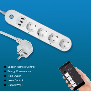 WiFi Socket Smart Power Strip Voice Control Timer Switch Power Strip Outlet with 4 AC Outlets 3 USB Port for Alexa Google Home