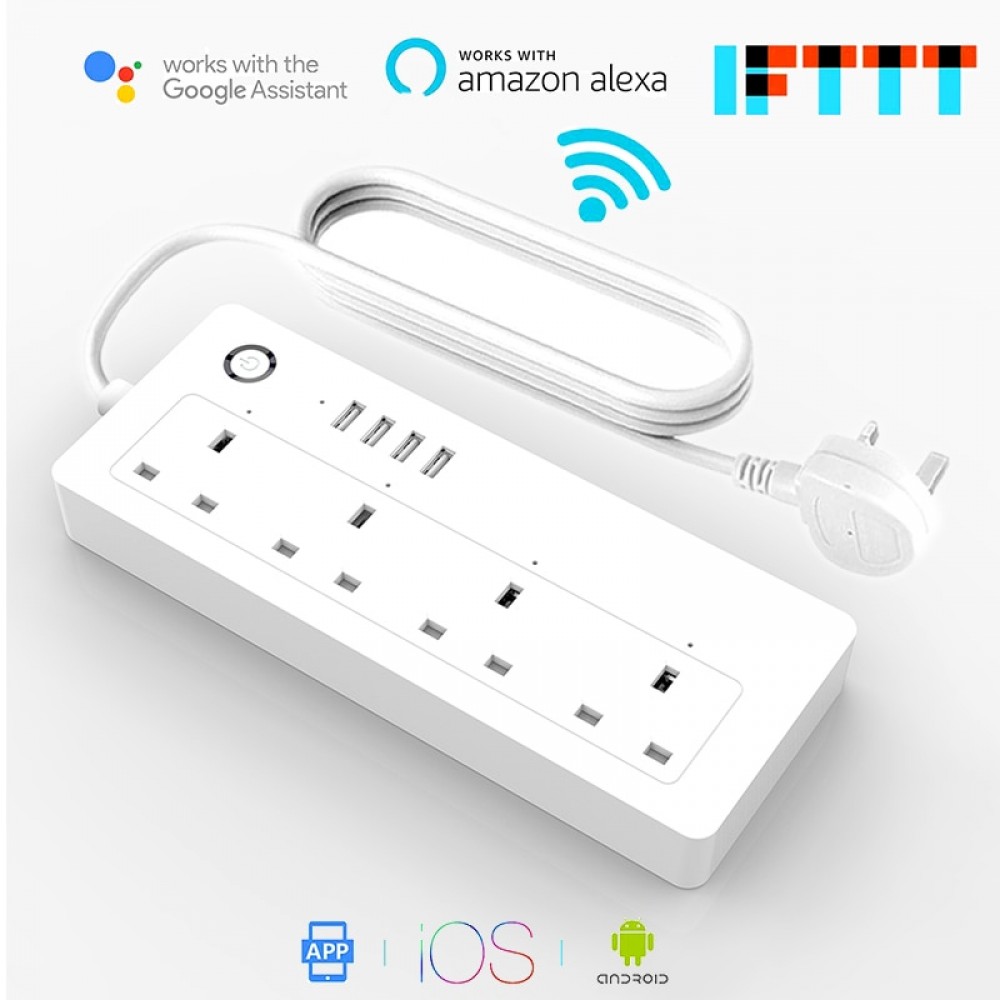 AOFO WiFi Power strip UK standard  100-240V 13A rated smart extension socket alexa and google home Tuya App USB