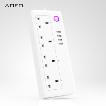 AOFO WiFi Power strip UK standard  100-240V 13A rated smart extension socket alexa and google home Tuya App USB