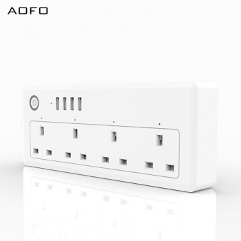 AOFO WiFi Power strip UK standard  100-240V 13A rated smart extension socket alexa and google home Tuya App USB