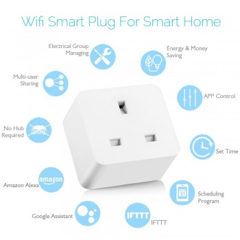 Smart UK Plug WiFi control Socket Timer Switch outlet 16A Power Energy Monitoring Voice control Work with Alexa and Google IFTTT