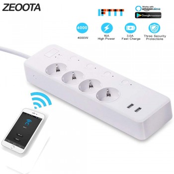 WiFi Smart Power Strip,Intelligent Plug,Wireless Timer,Remote Control by Smartphone for Android/iOS/Google Home/Amazon Alexa