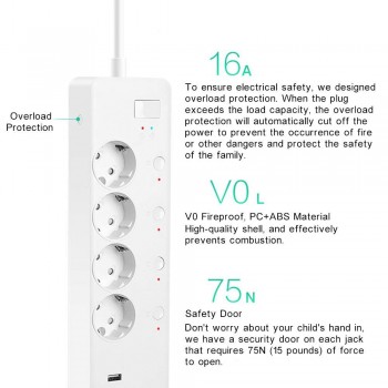 WiFi Smart Power Strip,Intelligent Plug,Wireless Timer,Remote Control by Smartphone for Android/iOS/Google Home/Amazon Alexa