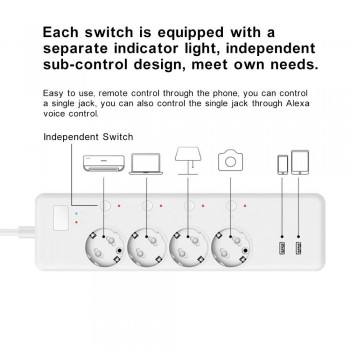 WiFi Smart Power Strip,Intelligent Plug,Wireless Timer,Remote Control by Smartphone for Android/iOS/Google Home/Amazon Alexa
