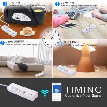 WiFi Smart Power Strip,Intelligent Plug,Wireless Timer,Remote Control by Smartphone for Android/iOS/Google Home/Amazon Alexa