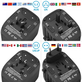 2400W International Travel Power Adapter, Universal 1 Smart Type-Camp;3 USB All in One Power Plug Adapter for High Power Appliances