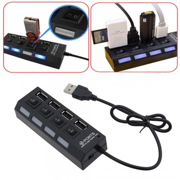 4 Port USB 2.0 Multi Charger Hub USB Splitter Cable Adapter 4 Slots USB2.0 High Speed Power ON/OFF Switch for Laptop PC Tablet