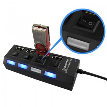 4 Port USB 2.0 Multi Charger Hub USB Splitter Cable Adapter 4 Slots USB2.0 High Speed Power ON/OFF Switch for Laptop PC Tablet