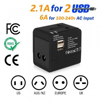 Universal worldwide travel adapter Plug with 2 USB 2.1A for 150 countries USA, Europe, UK, Australia, Japan Perfect for Laptops