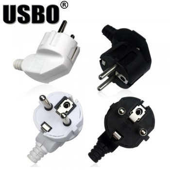 Black White 250v 10A EU universal detachable wiring power adaptor plug European elbow 2 pins power cord wiring male socket