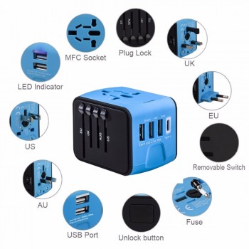 YiJee Universal Travel Adapter Electronic Plus Sockets 3.4A Fast Charging International Wall Charger Covers US/EU/AUS/UK