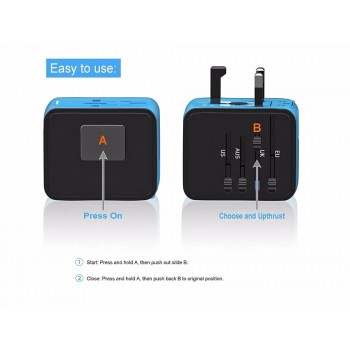 YiJee Universal Travel Adapter Electronic Plus Sockets 3.4A Fast Charging International Wall Charger Covers US/EU/AUS/UK