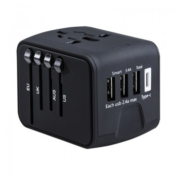 Universal Travel Adapter AC Power US Euro UK AU International Adaptor 3 USB+1Type C World Worldwide USB Plug Socket Converter