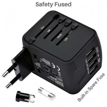 Travel Adapter International Universal Power Adapter All-in-one with 3.4A 4 USB Worldwide Wall Charger for UK/EU/AU/Asia