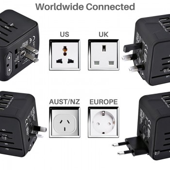 Travel Adapter International Universal Power Adapter All-in-one with 3.4A 4 USB Worldwide Wall Charger for UK/EU/AU/Asia