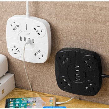 Power Strip 4 AC Outlets amp; 4 USB Outputs Wall Mount Electronic Smart Extension Socket Plug EU adapter Power Button