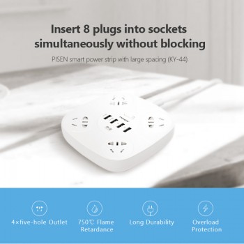 Power Strip 4 AC Outlets amp; 4 USB Outputs Wall Mount Electronic Smart Extension Socket Plug EU adapter Power Button