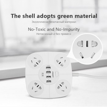 Power Strip 4 AC Outlets amp; 4 USB Outputs Wall Mount Electronic Smart Extension Socket Plug EU adapter Power Button