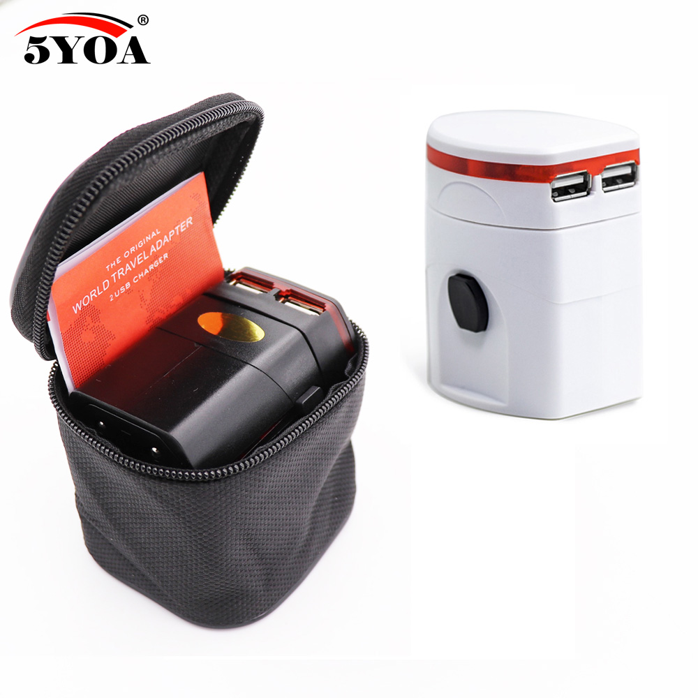 Universal Travel Adapter 2 USB Port with Quality Bag Electrical Power Plug Adapter US UK AU European Power Socket Charger