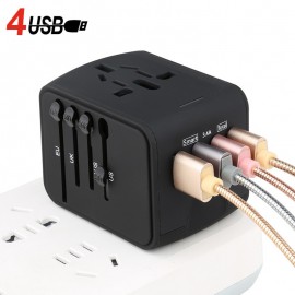 International Power Adapter Universal European American Australia UK Plug Adaptor All In 1 Worldwide 4 USB Traveling Charger