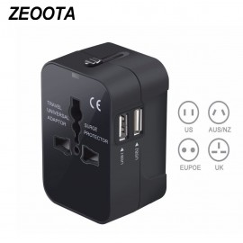 Universal Worldwide All in One Phone Charger Travel Wall AC Power Plug Adapter with Dual USB Charging Ports for USA EU UK AU
