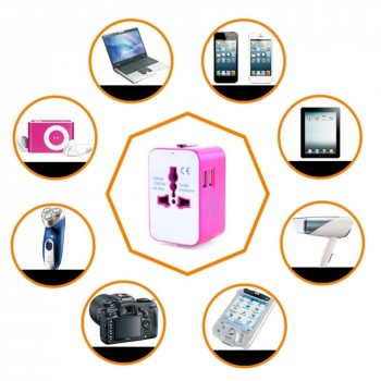 Universal Worldwide All in One Phone Charger Travel Wall AC Power Plug Adapter with Dual USB Charging Ports for USA EU UK AU