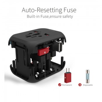 LONGET Universal Travel Adapter Auto Resetting Fuse baby safe design 5A 3 USB + 1typc c Worldwide Wall Charger for UK/EU/AU/Asia