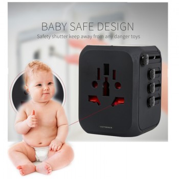 LONGET Universal Travel Adapter Auto Resetting Fuse baby safe design 5A 3 USB + 1typc c Worldwide Wall Charger for UK/EU/AU/Asia