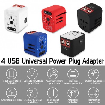Travel Adapter International Universal Power Adapter All-in-one With 6A 4 USB Worldwide Wall Charger For UK/EU/AU/Asia