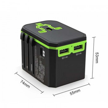 Universal Travel Adapter 33W Dual 2.4A USB Power Adapter with PD/QC 3.0 Quick Charging Power Adapter For UK EU AU