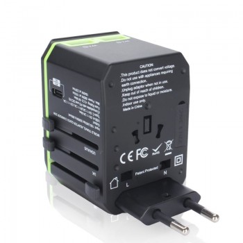 Universal Travel Adapter 33W Dual 2.4A USB Power Adapter with PD/QC 3.0 Quick Charging Power Adapter For UK EU AU