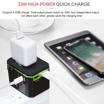 Universal Travel Adapter 33W Dual 2.4A USB Power Adapter with PD/QC 3.0 Quick Charging Power Adapter For UK EU AU