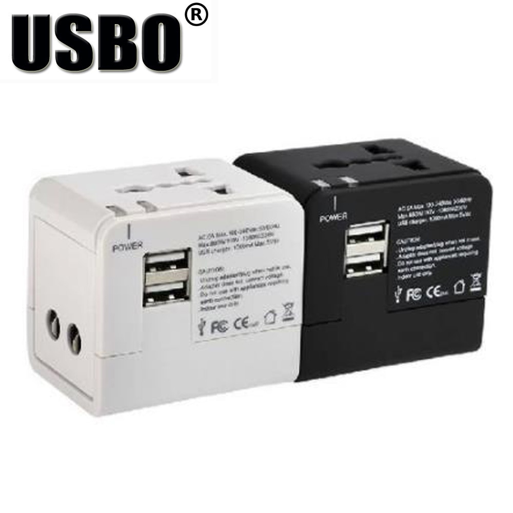 Black White global Universal Plug Adapter double USB 5V 2.1A Port travel AC Power Adaptor with AU US UK EU plug socket converter