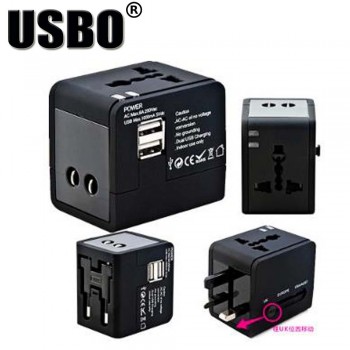Black White global Universal Plug Adapter double USB 5V 2.1A Port travel AC Power Adaptor with AU US UK EU plug socket converter