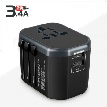 Universal Travel Adapter USB All-in-one Plug Adapter International Power Adapter with 3.4A Dual USB Wall Charger for UK/EU/AU