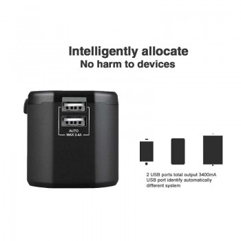 Universal Travel Adapter USB All-in-one Plug Adapter International Power Adapter with 3.4A Dual USB Wall Charger for UK/EU/AU