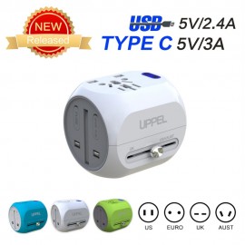 World Adapter Universal World Wide Travel Charger Adapter Plug Foreign Travel Converter with USB/Type C for over 150 Countries