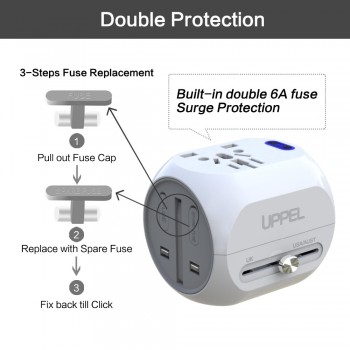World Adapter Universal World Wide Travel Charger Adapter Plug Foreign Travel Converter with USB/Type C for over 150 Countries