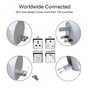 World Adapter Universal World Wide Travel Charger Adapter Plug Foreign Travel Converter with USB/Type C for over 150 Countries