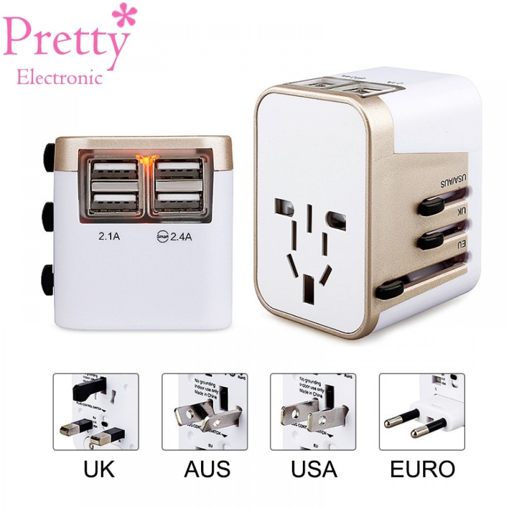 4 USB Part Adaptor Universal Adapter plug Travel Abroad To Carry Worldwide Electrical Socket UK USA Europe AUS Conversion Plug